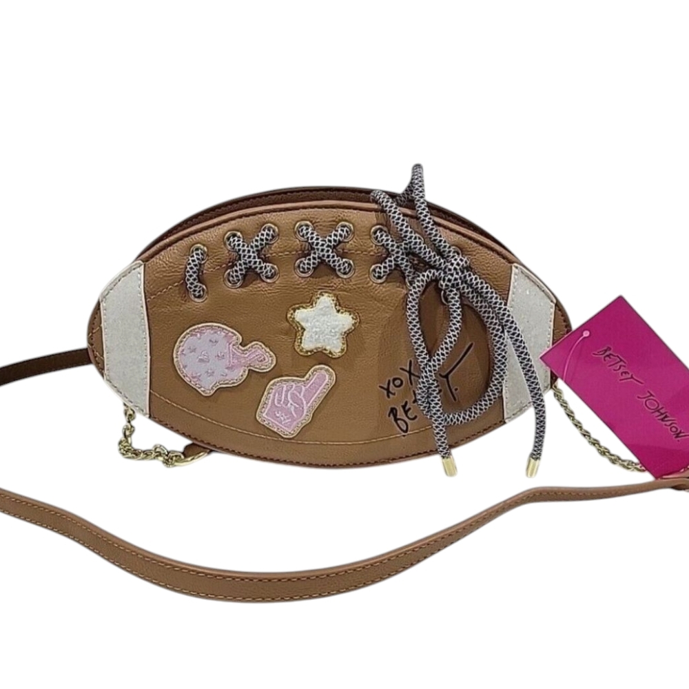 Betsey Johnson Brown XOFAN Football Kitch Crossbody Bag